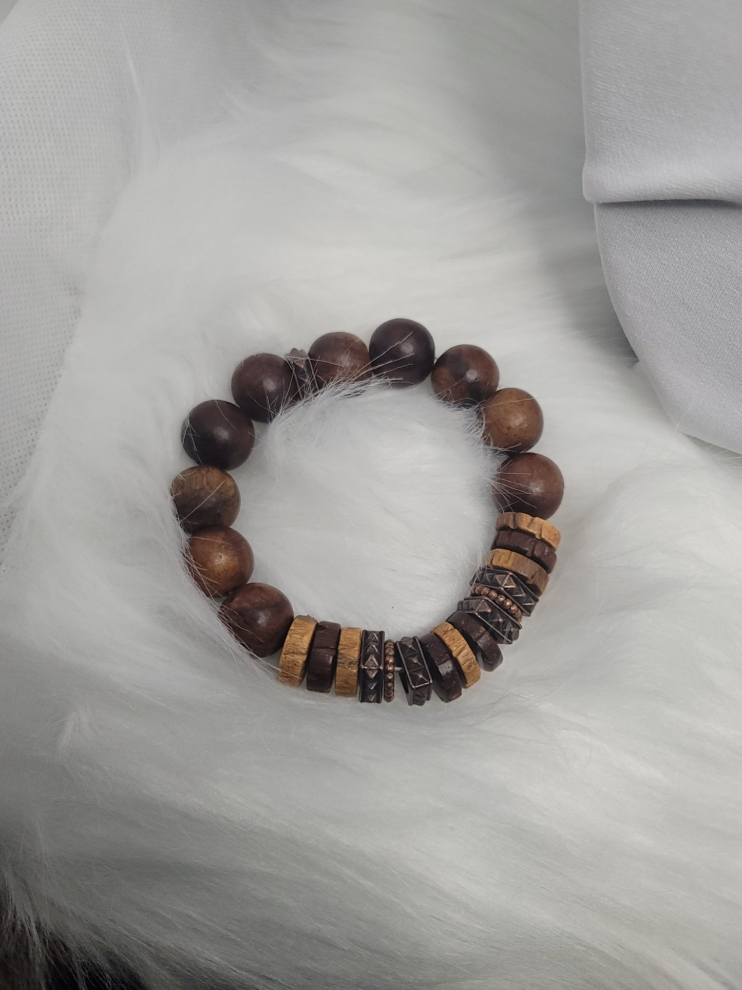 High Quality Wood Bead Bracelet with metal accents