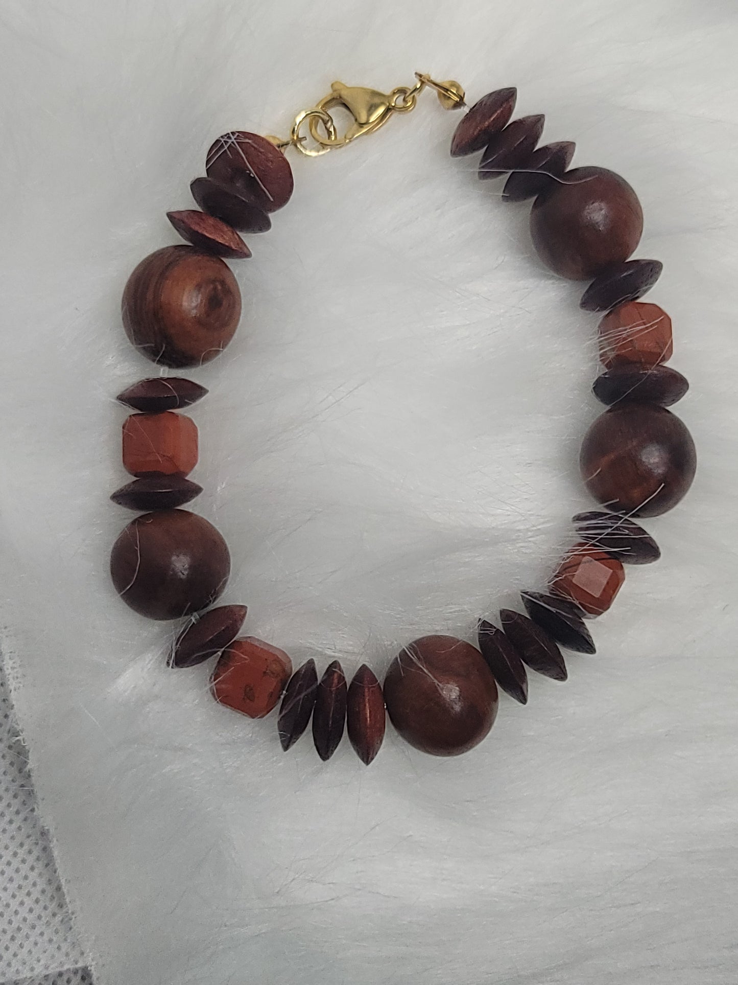 High Quality Wood Bead Bracelet with Red Jasper Accent spacers
