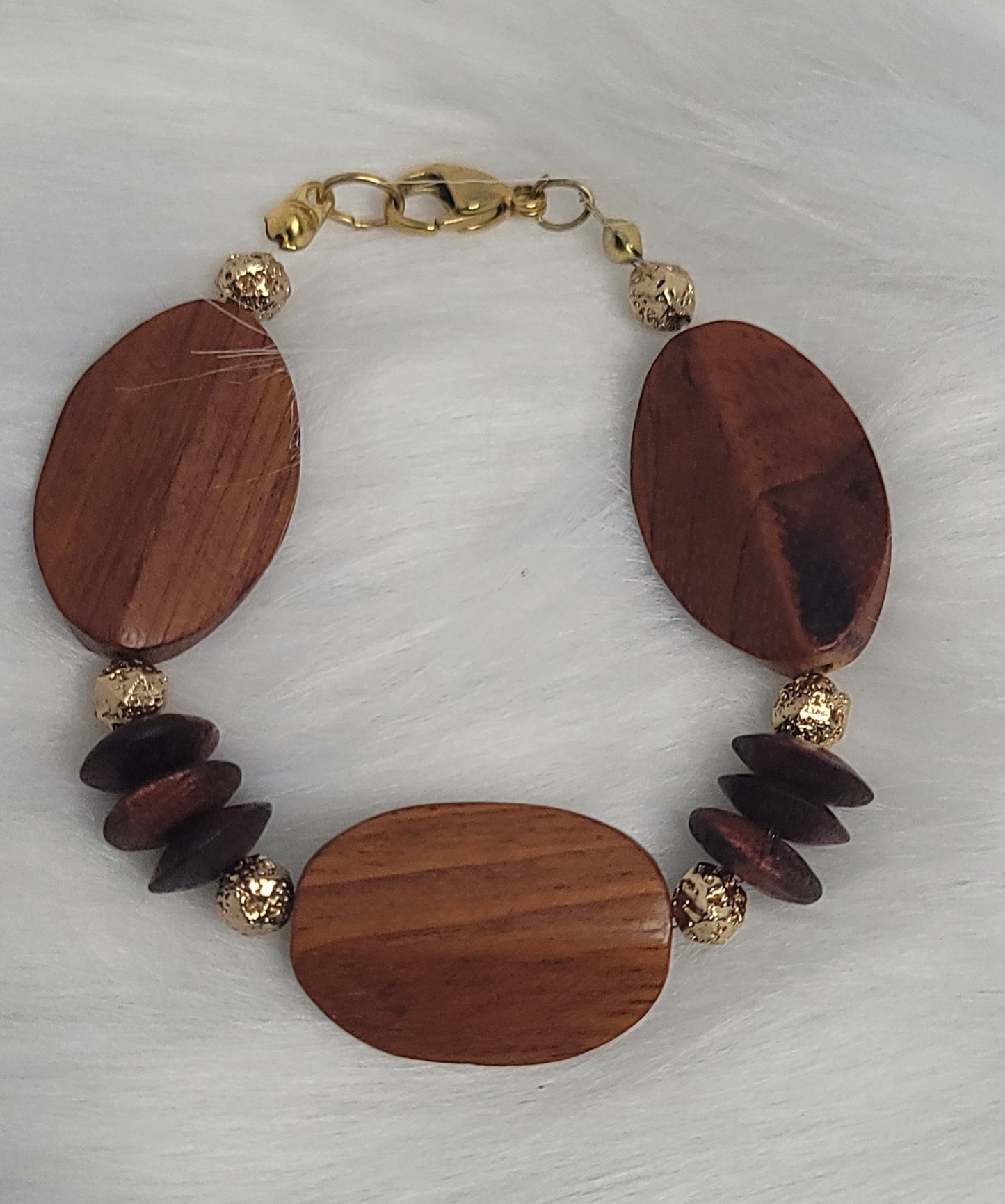 High Quality Wood Bead Bracelet with gold plated lava stone accent spacers