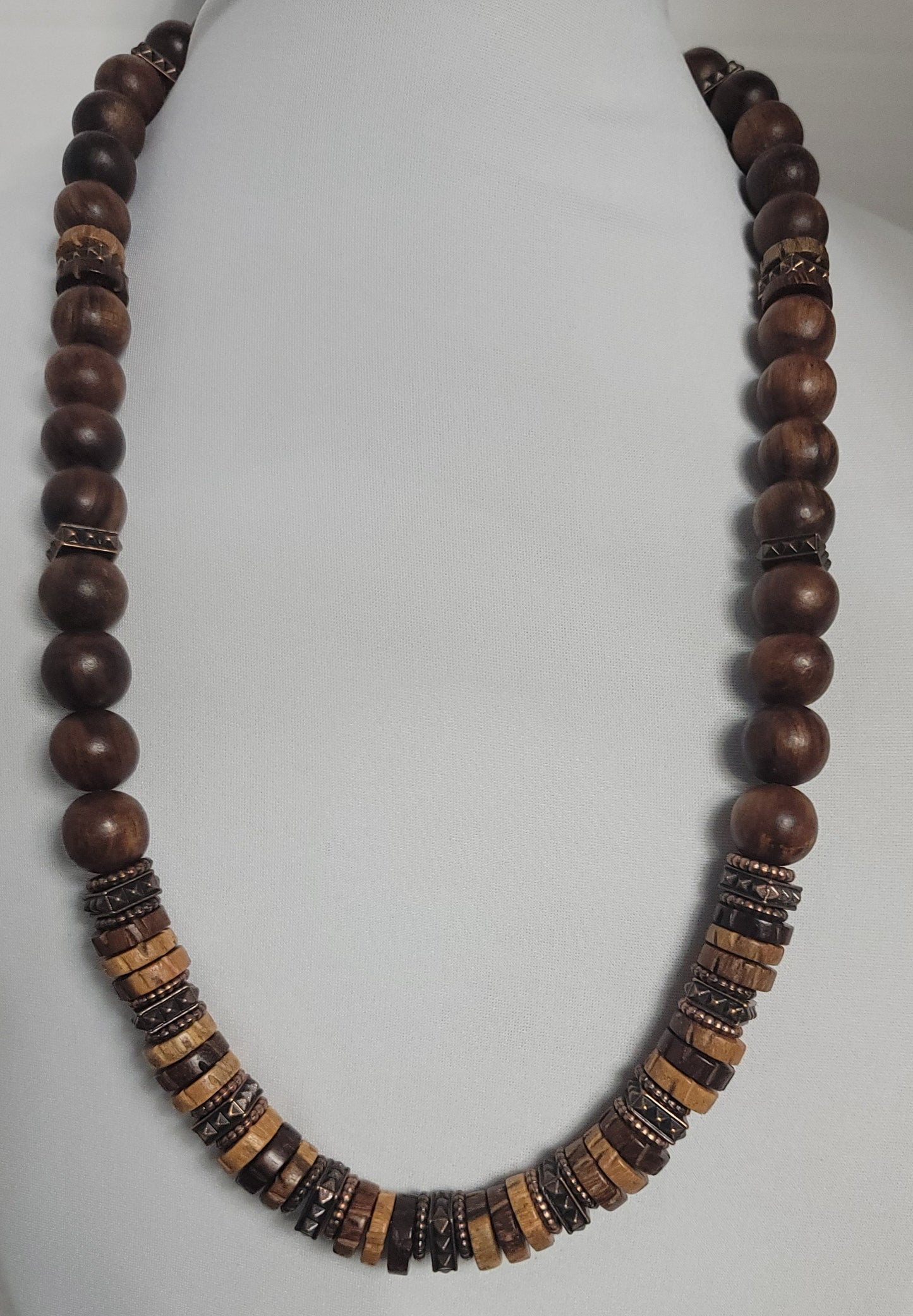 High Quality Wood Bead Necklace with metal accents