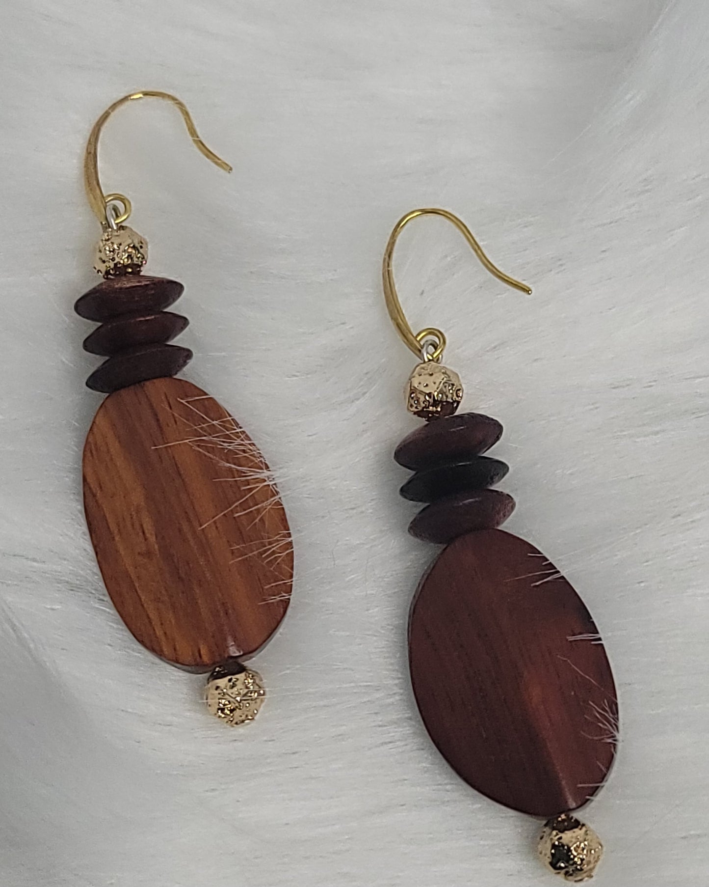 High Quality Wood Bead Earrings with gold plated lava stone accent spacers