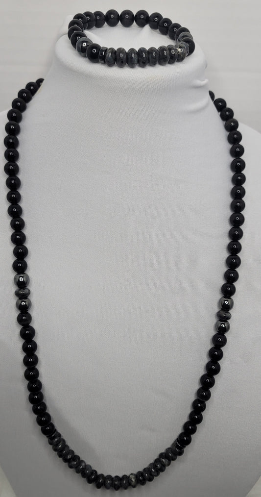 Authentic Obsidian & Labradorite Bead Necklace with Hematite disc bead accents