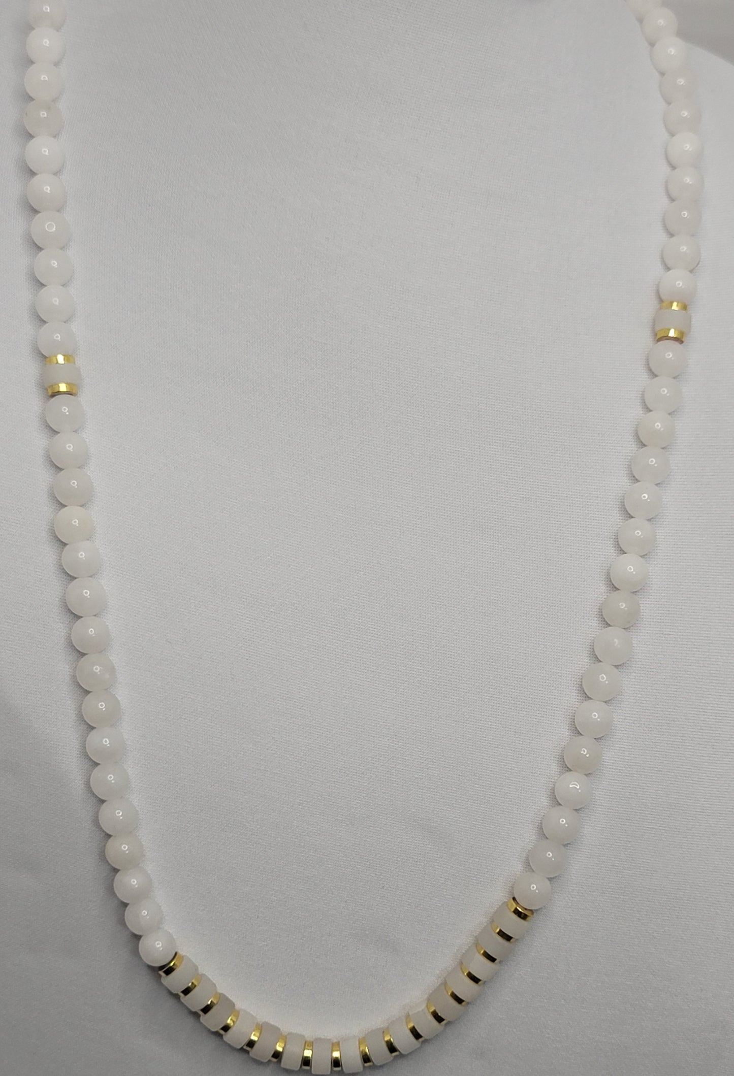 White Natural Stone Necklace with gold-plated Hematite accents