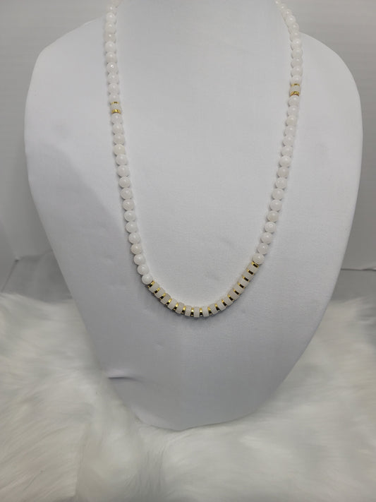 White Natural Stone Necklace with gold-plated Hematite accents