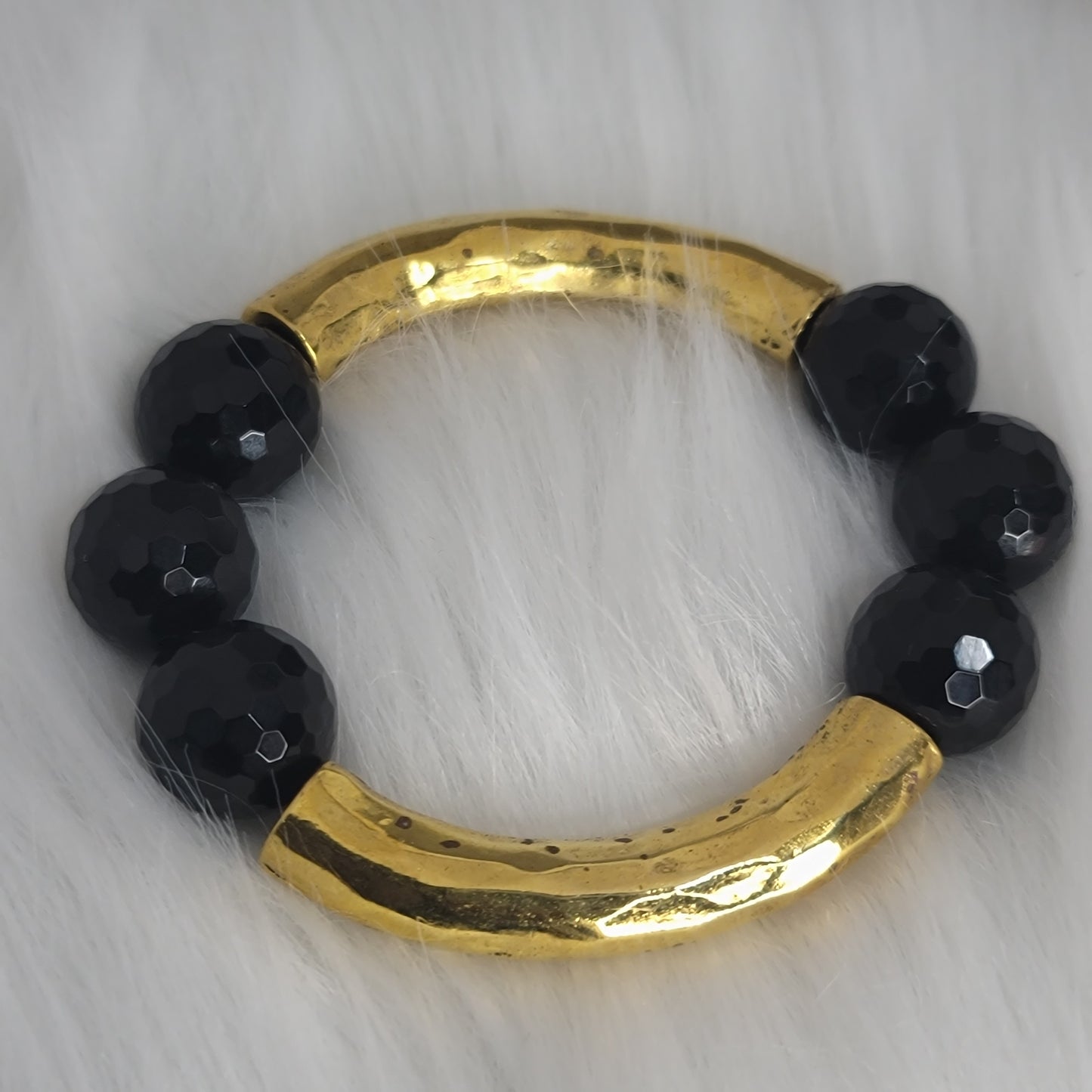 Brass & authentic onyx stone bangle stretch bracelet