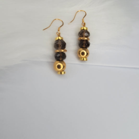 Authentic Smokey Quartz faceted and Stainless-steel bead earrings.