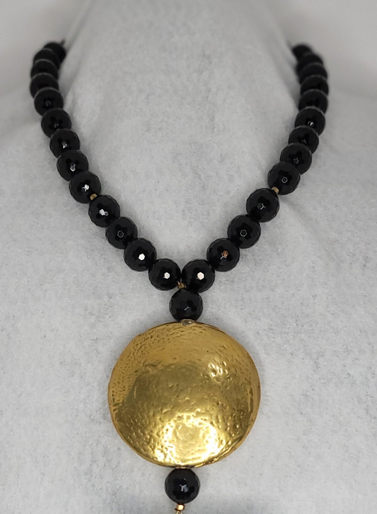 Large authentic onyx stone necklace with Brass medallion